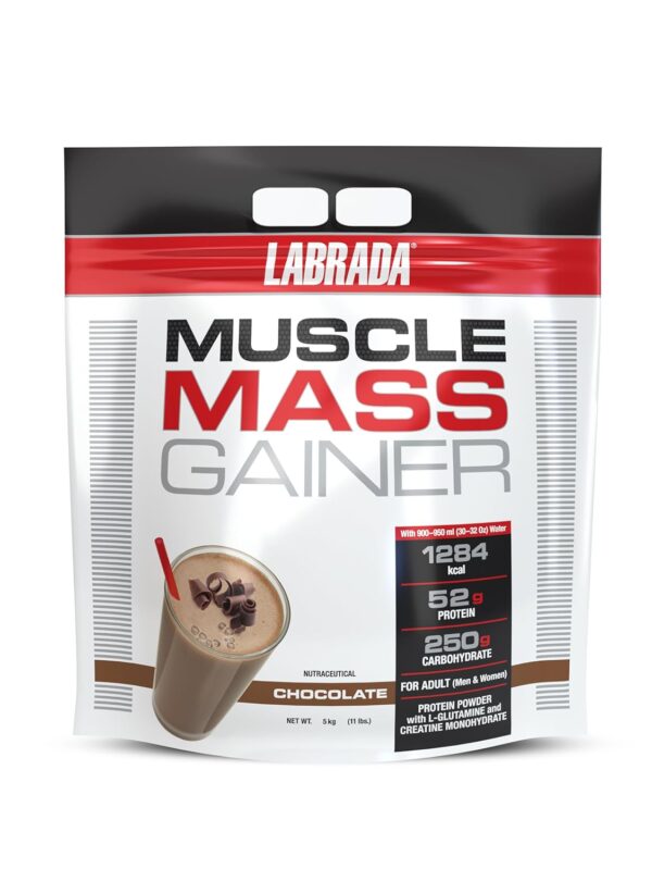 Labrada Muscle Mass Gainer Powder (Gain Weight, Post-Workout, 52g Protein, 250g Carbs,1g Creatine, 500mg L-Carnitine, 9 Servings) 11 lbs (5 kg) (Chocolate)